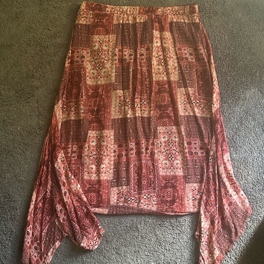 Maurices Red and Brown Patchwork Asymmetrical Skirt
